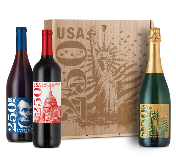 USA 250 Trio in Engraved Wood Box - FOX News Wine Shop